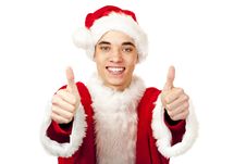 Male Santa Claus Teenager Shows Both Thumbs Up Royalty Free Stock Image Male Santa Claus Teenager Shows Both Thumbs Up Royalty Free Stock Image