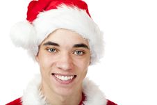 Teenager Dressed As Father Christmas Smiles Happy Stock Photos