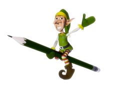 Santa Helper Flying On The Pencil Royalty Free Stock Images