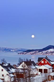 Moon Over Finsnes. Stock Photo Moon Over Finsnes. Stock Photo