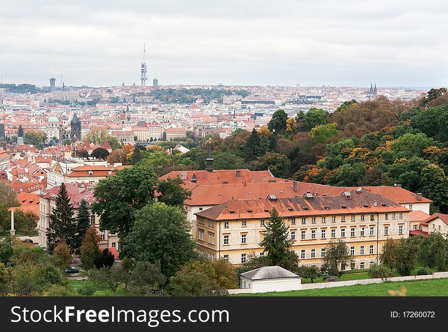 View of Prague from the top, the red roofs