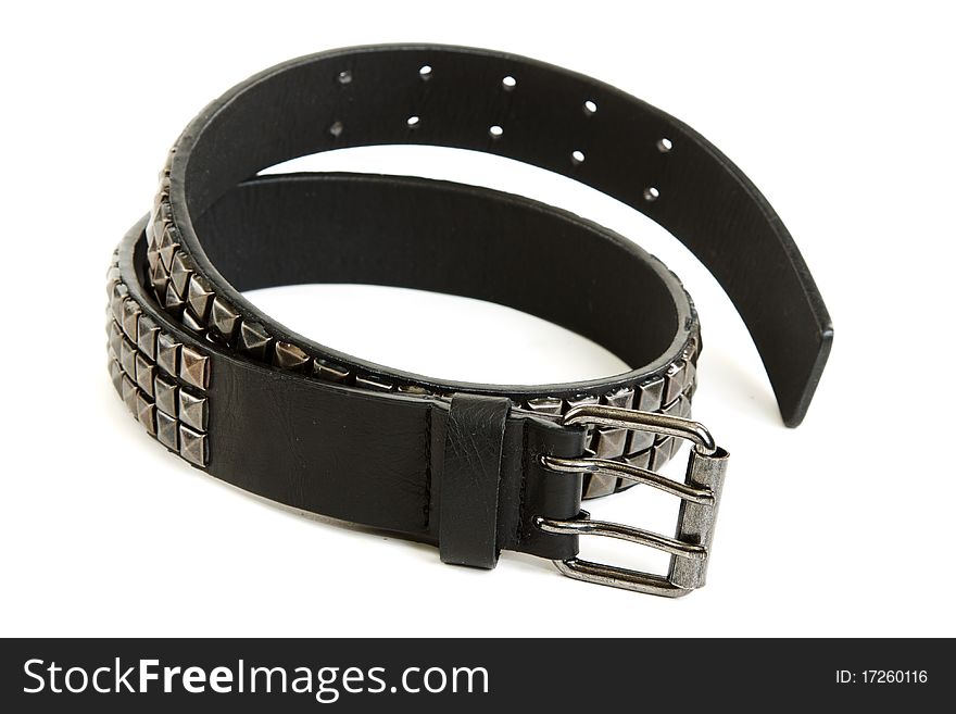 Black Leather Belt With Steel Buckle