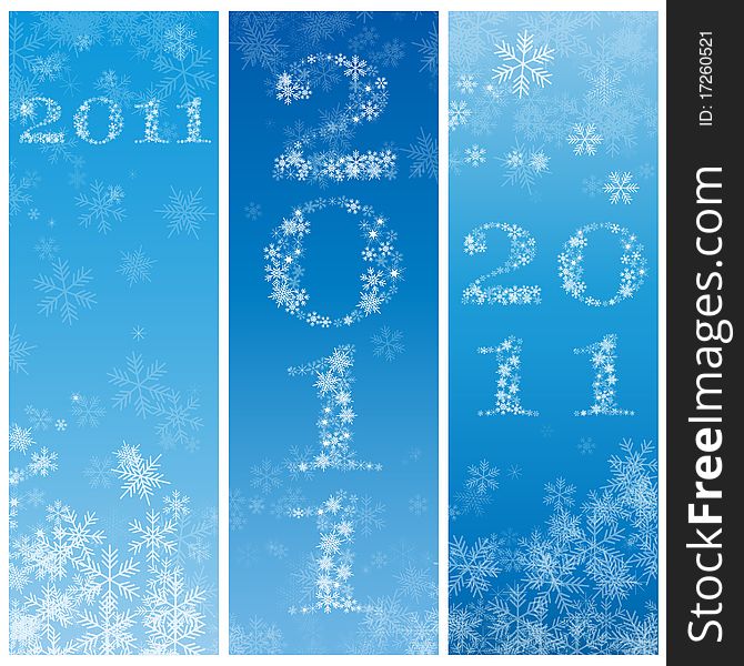New Year 2011 blue banners with snowflakes
