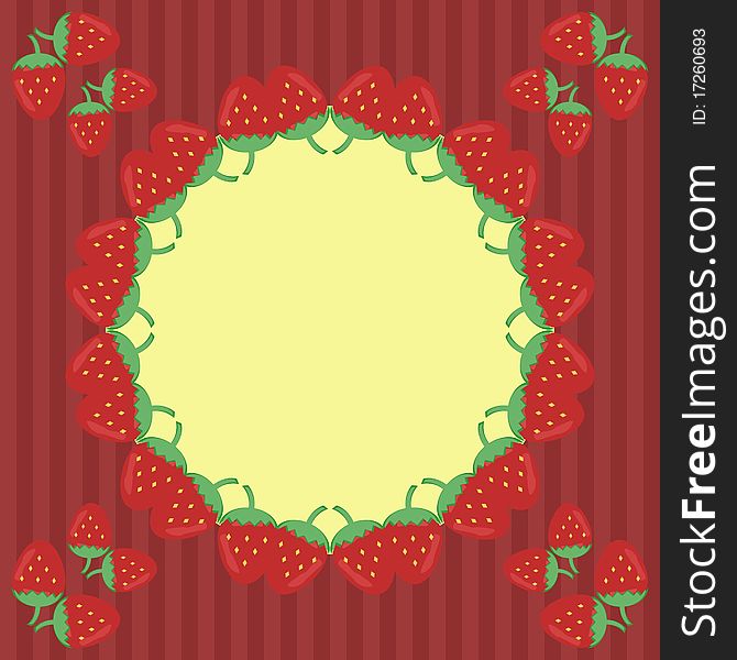 Decor frame with strawberry on red