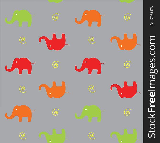 Funny seamless background with colorful cute elephants on grey. Funny seamless background with colorful cute elephants on grey.