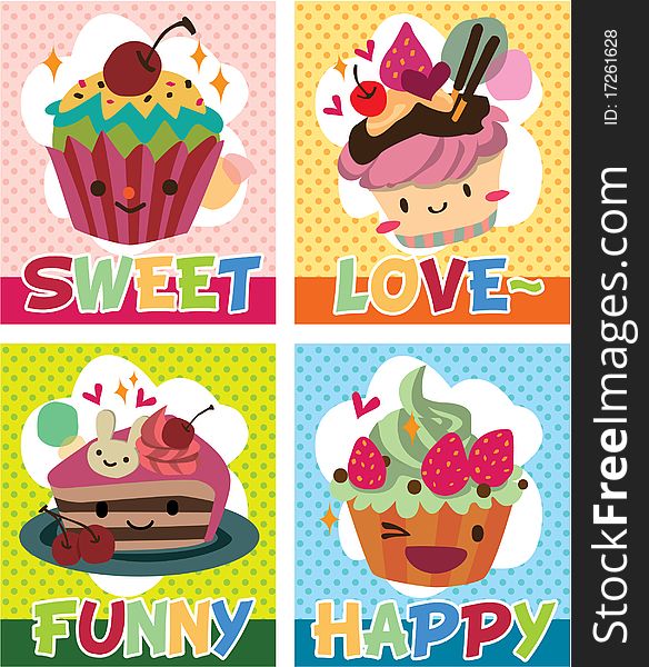 Cute cake card,vector illustration