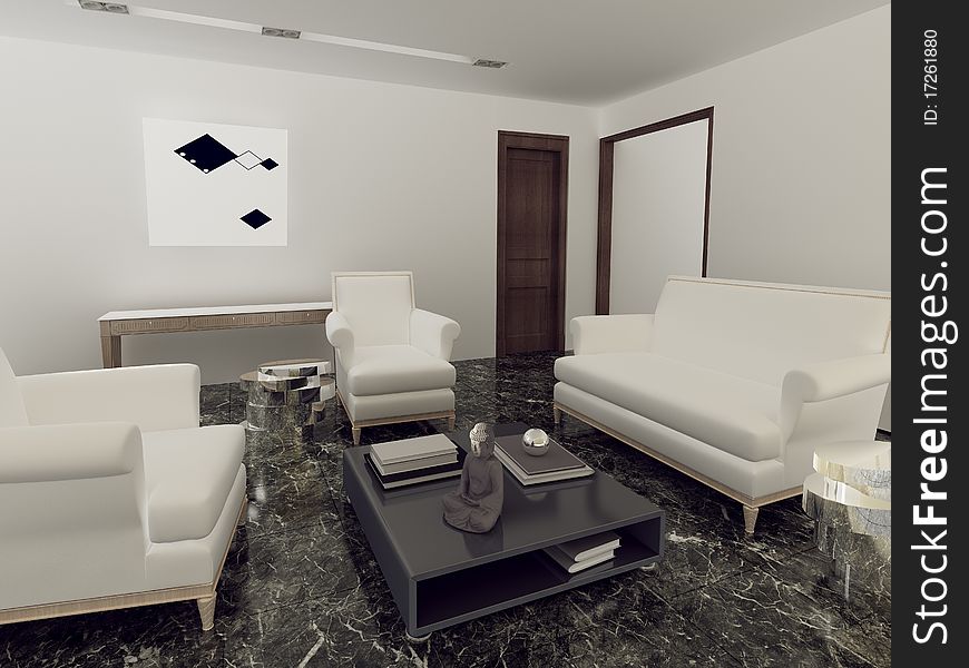 Modern comfortable interior, 3d image.