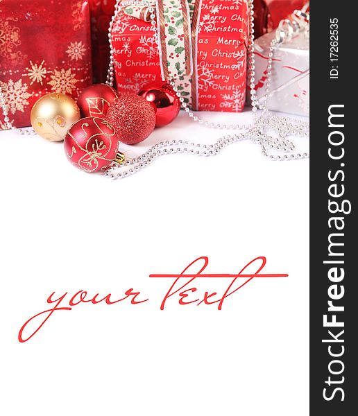 Red christmas gifts isolated on white. Red christmas gifts isolated on white