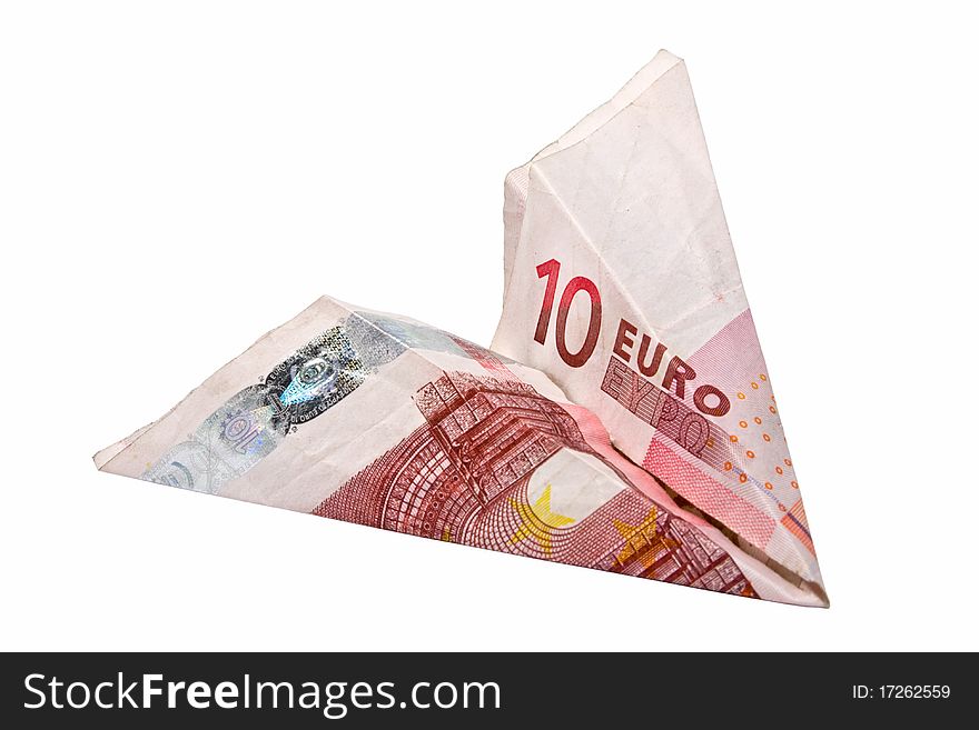 Paper 10 Euro Plane isolated over white background