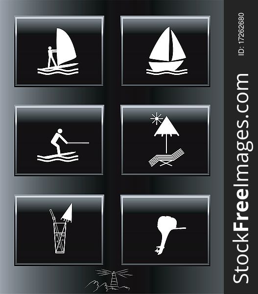 Sea Resort Icons Set.