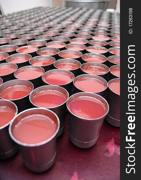 Rows of drinking water on a wedding reception