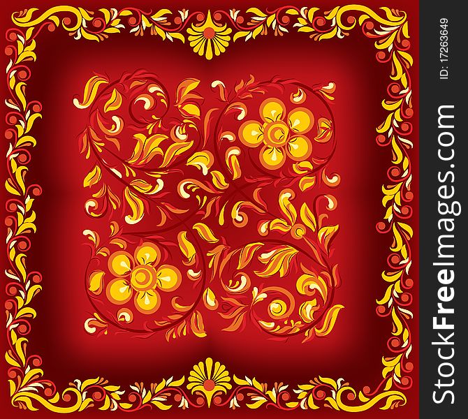Abstract floral ornament on a red background