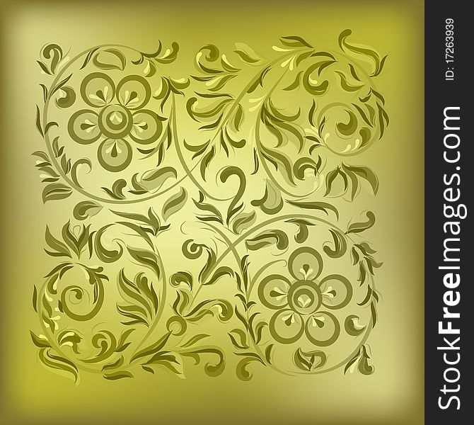 Abstract gold background with floral ornament