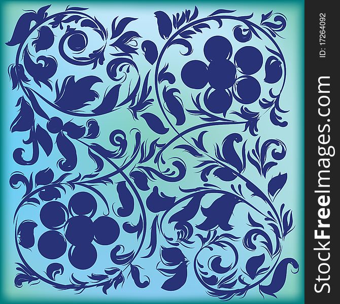 Abstract blue background with floral ornament