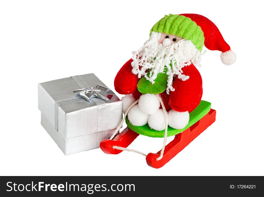Santa with present isolated on a white background