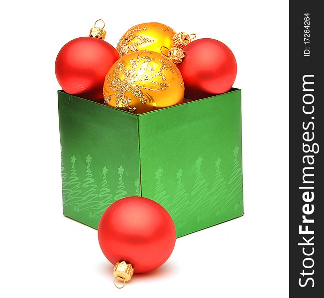 Christmas balls in gift box. Christmas balls in gift box