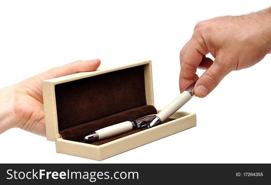 Handle and open a brown box on a white background. Handle and open a brown box on a white background