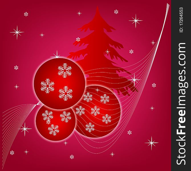 Red festive background with ball and fir tree. Red festive background with ball and fir tree