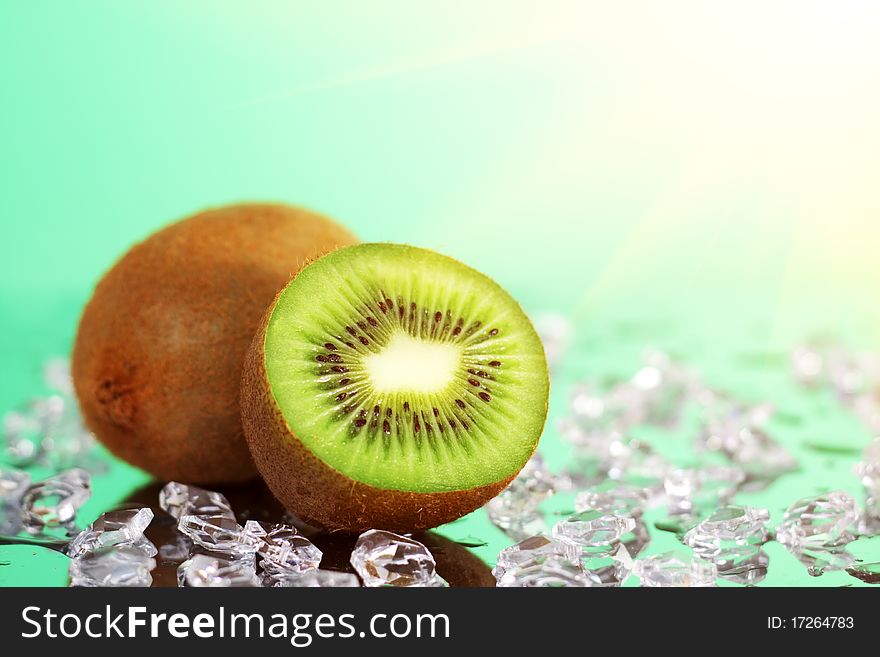 Kiwi and pieces of ice