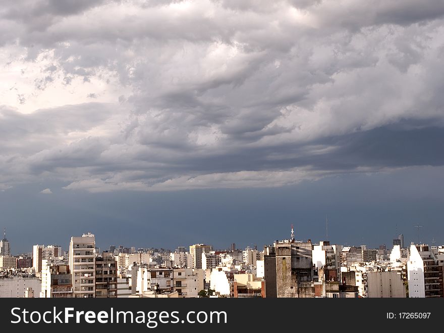 Storm clouds over the city of Buenos Aires