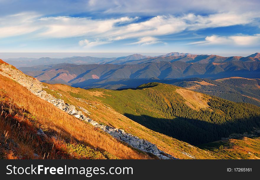 Summer landscape in rocky mountains. A Marmarossky file. Summer landscape in rocky mountains. A Marmarossky file