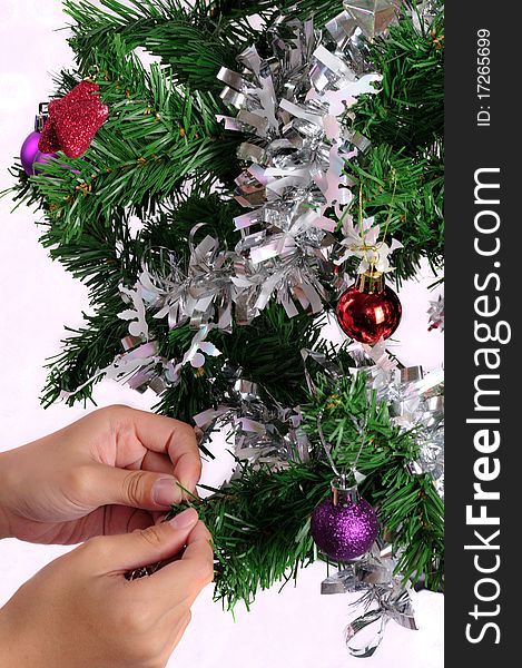 Decoration of Christmas tree with many beautiful accessories.