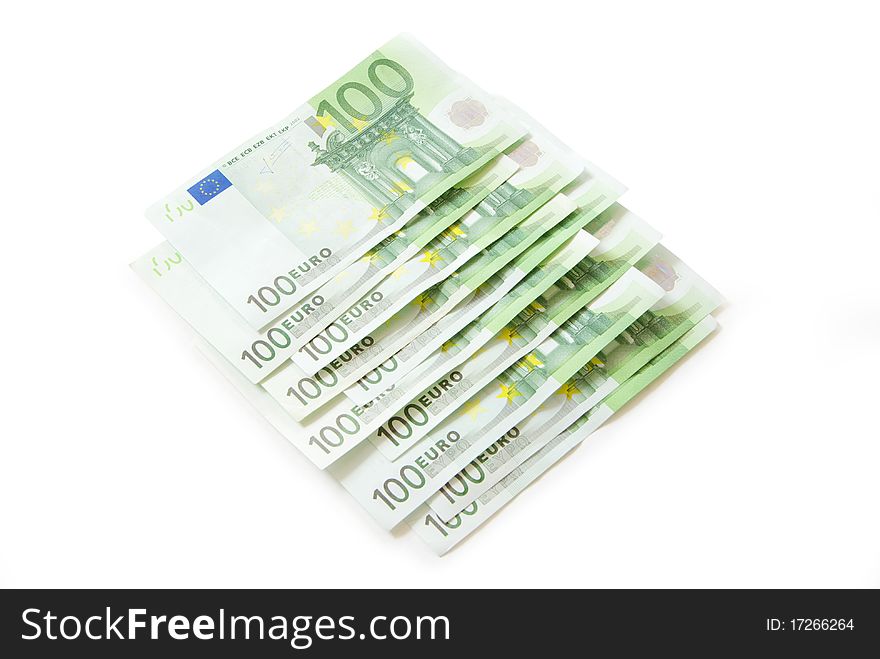 Banknotes of euro isolated on a white background. Banknotes of euro isolated on a white background