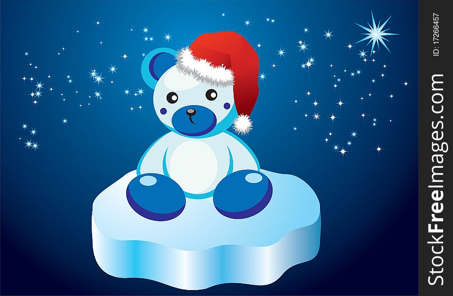 White teddy bear on an ice floe.