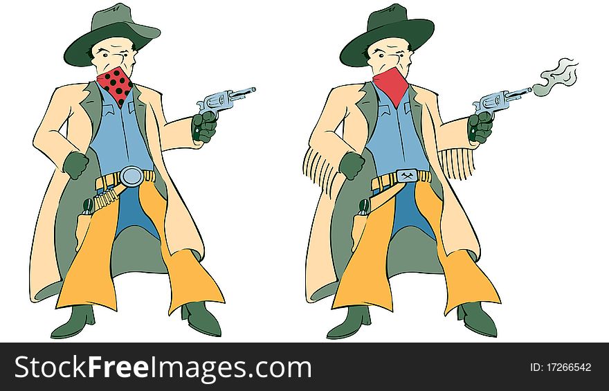 An illustration of two outlaws. An illustration of two outlaws