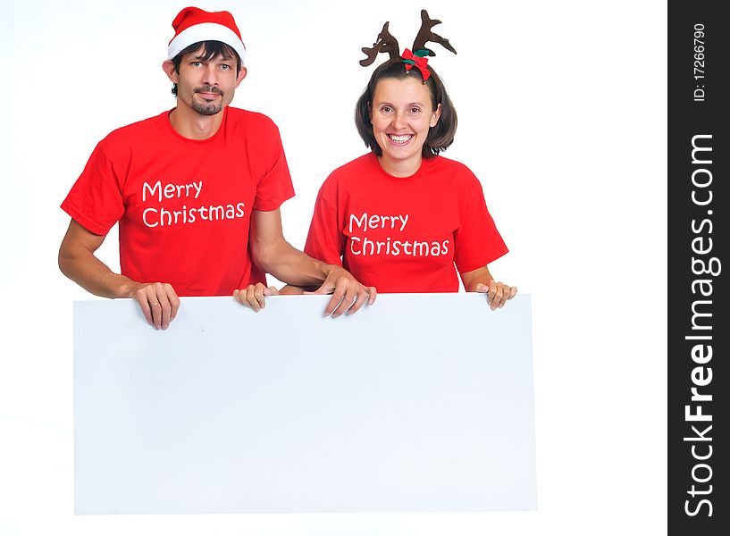 Isolated Christmas Couple With Banner