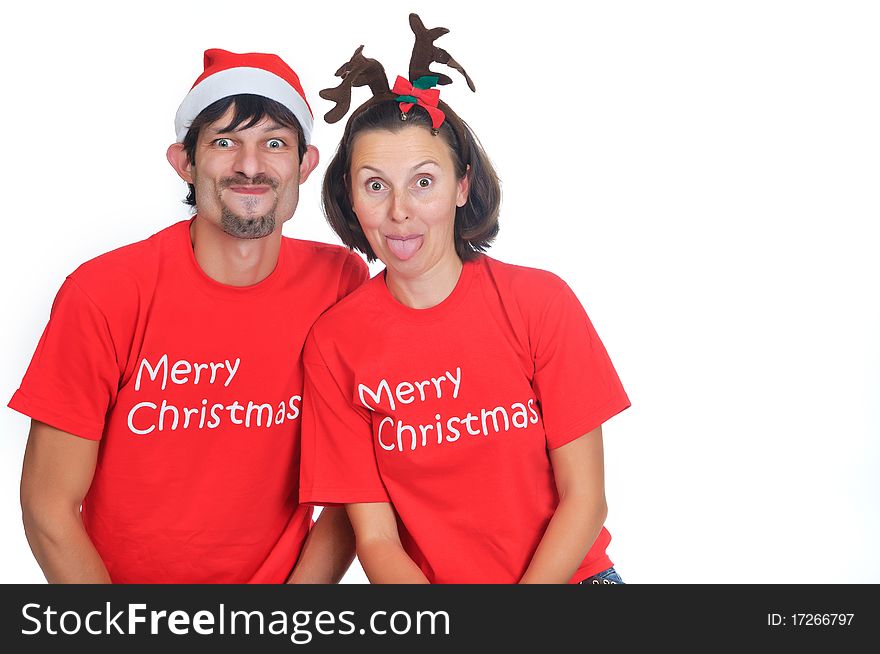 Isolated Happy Christmas Couple Hamming