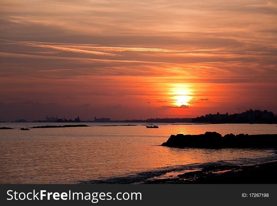 Boat ,sunset At Beach In Cyprus