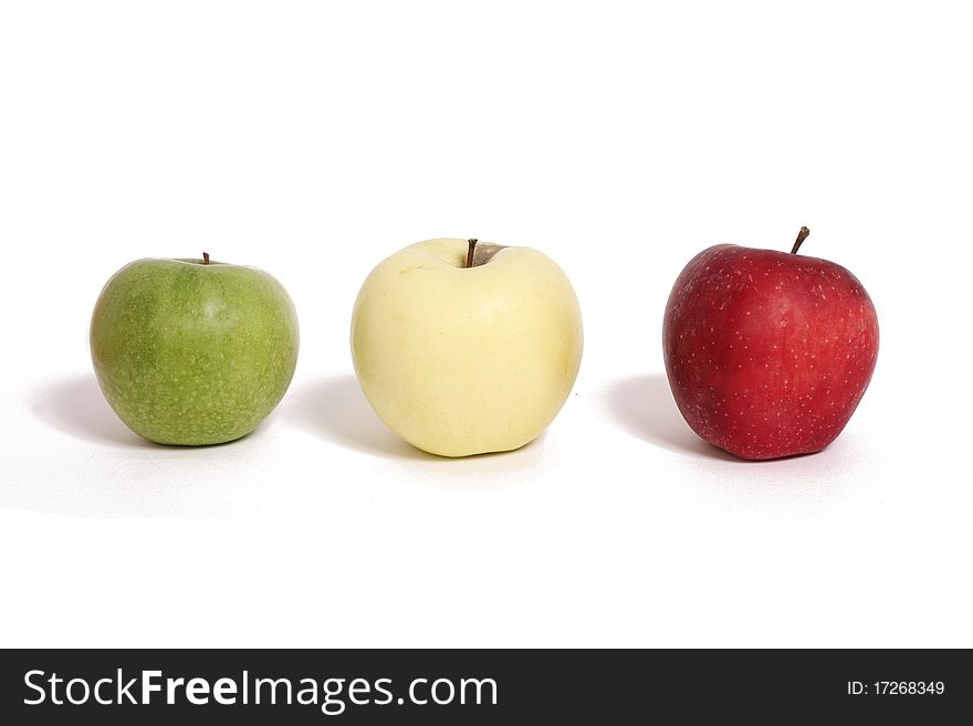 Three 3 apples on white bacground