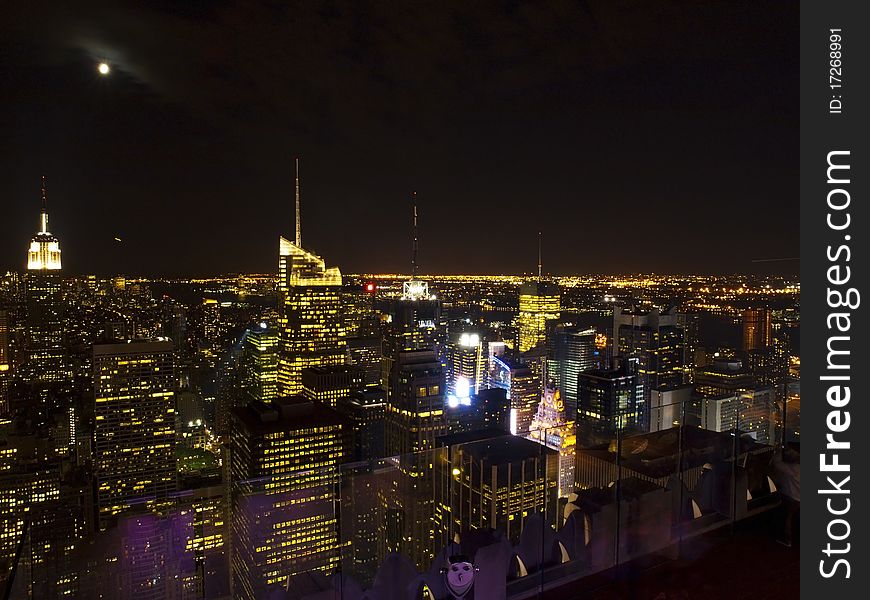 Manhattan Skyline at night from the Rockefeller Center Observation Deck