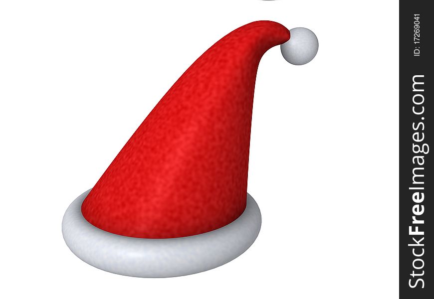 3d red santa hat on white background. 3d red santa hat on white background