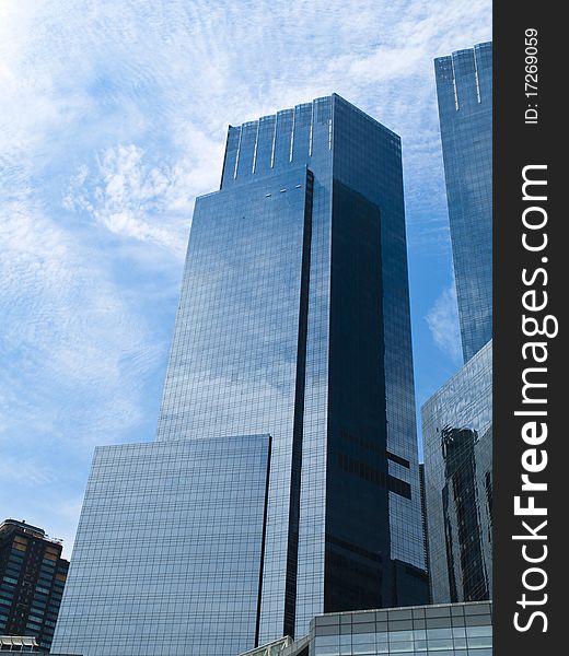 Glass reflecting skyscrapers in Manhattan