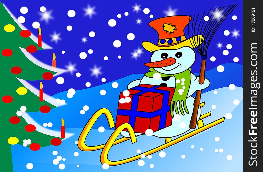 Snowman on sled