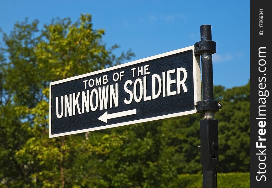 Unknown Soldier Tomb Sign in Arlington Cemetery