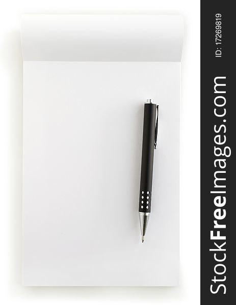 Notebook and pen isolated on white