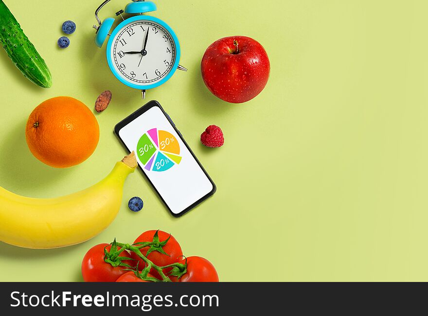 Schedule of proper nutrition. Healthy eating diet food diagram concept. Copy space. Top view. Schedule of proper nutrition. Healthy eating diet food diagram concept. Copy space. Top view