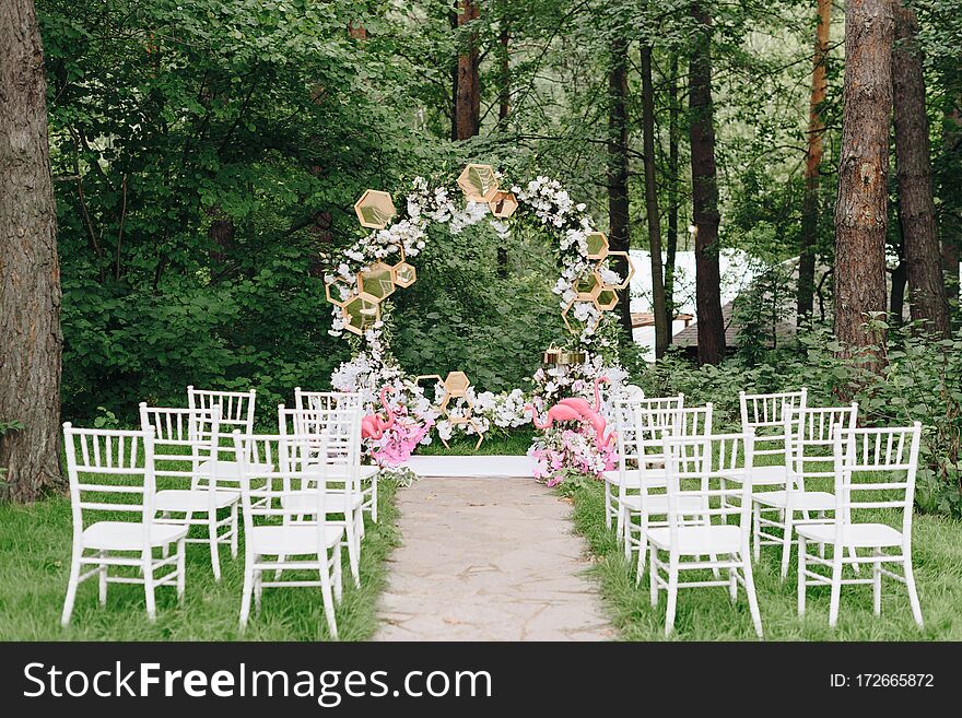 Details Of Wedding Decor In The Forest In The Open Air