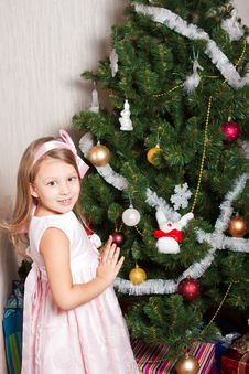 Lovely Preschool Girl Decorating Christmas Tree Stock Image