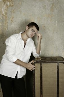 Young Man With A Whiskey Stock Photography