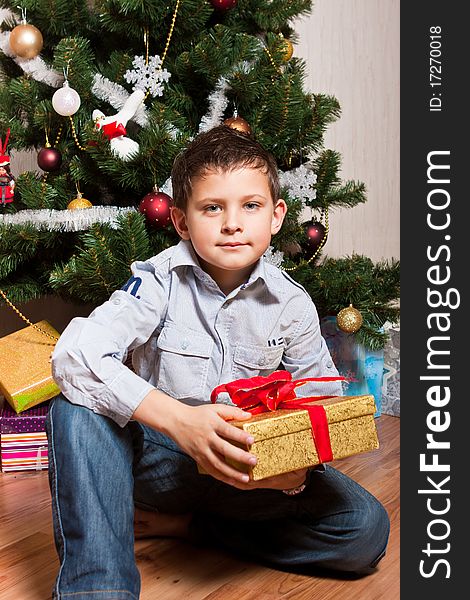 Boy near a new-year tree