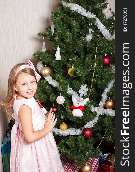 Lovely Preschool Girl Decorating Christmas Tree