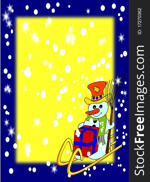 Frame with snowman on sled