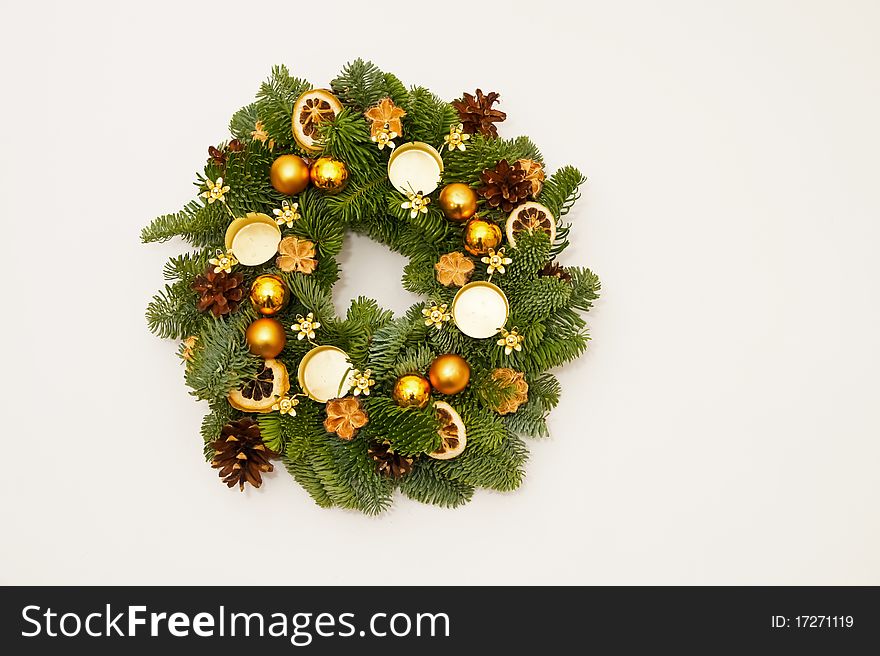 Christmas advent wreath with candles and advent decoration. Christmas advent wreath with candles and advent decoration