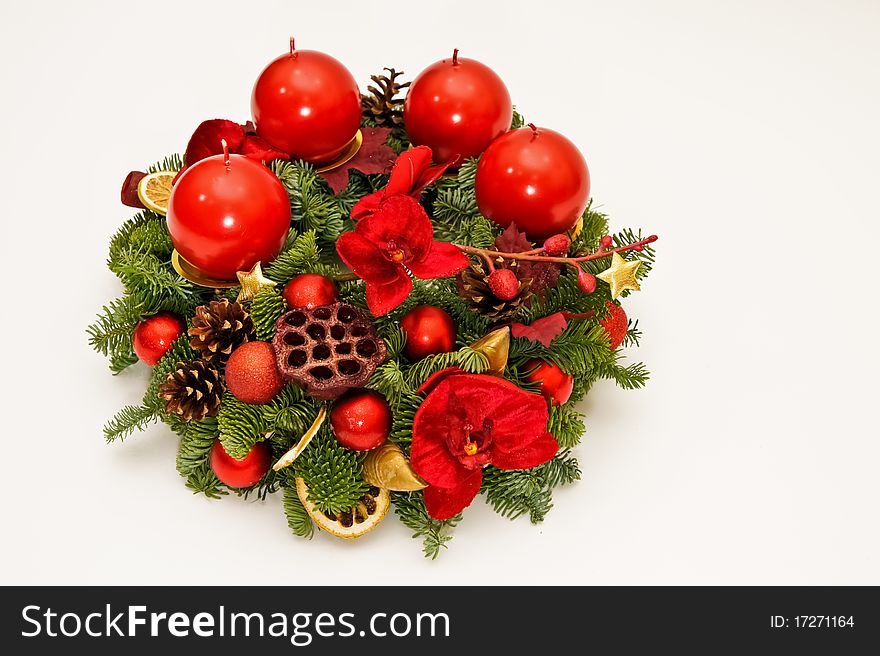 Christmas advent wreath with candles and advent decoration. Christmas advent wreath with candles and advent decoration