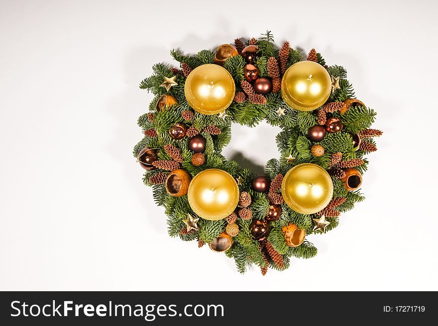 Christmas advent wreath with candles and advent decoration. Christmas advent wreath with candles and advent decoration