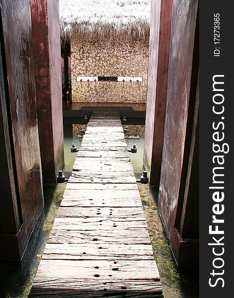 A wooden bridge into the spa